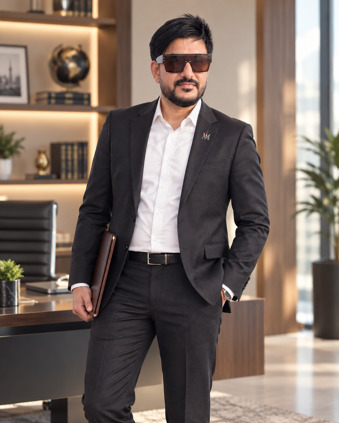 Maple Minister document specialist in a suit holding a portfolio